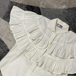 Cricket By The Creek Blouse Women Medium White Ruffle Flutter Sleeve Cotton BOHO